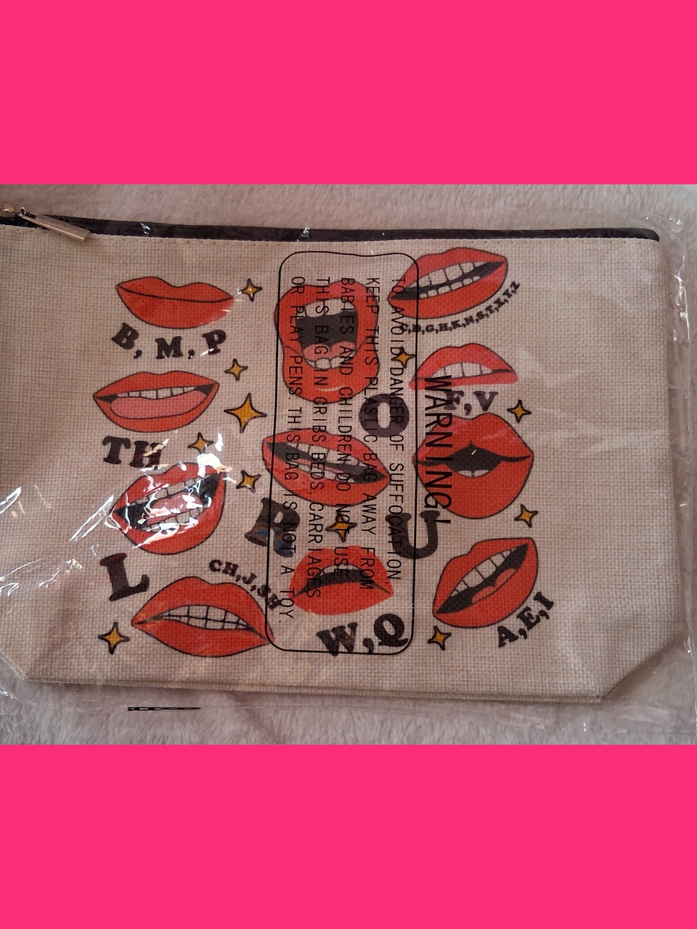 🌺4/$10-Canvas Lip Print Zip Pouch - Red Lip Design